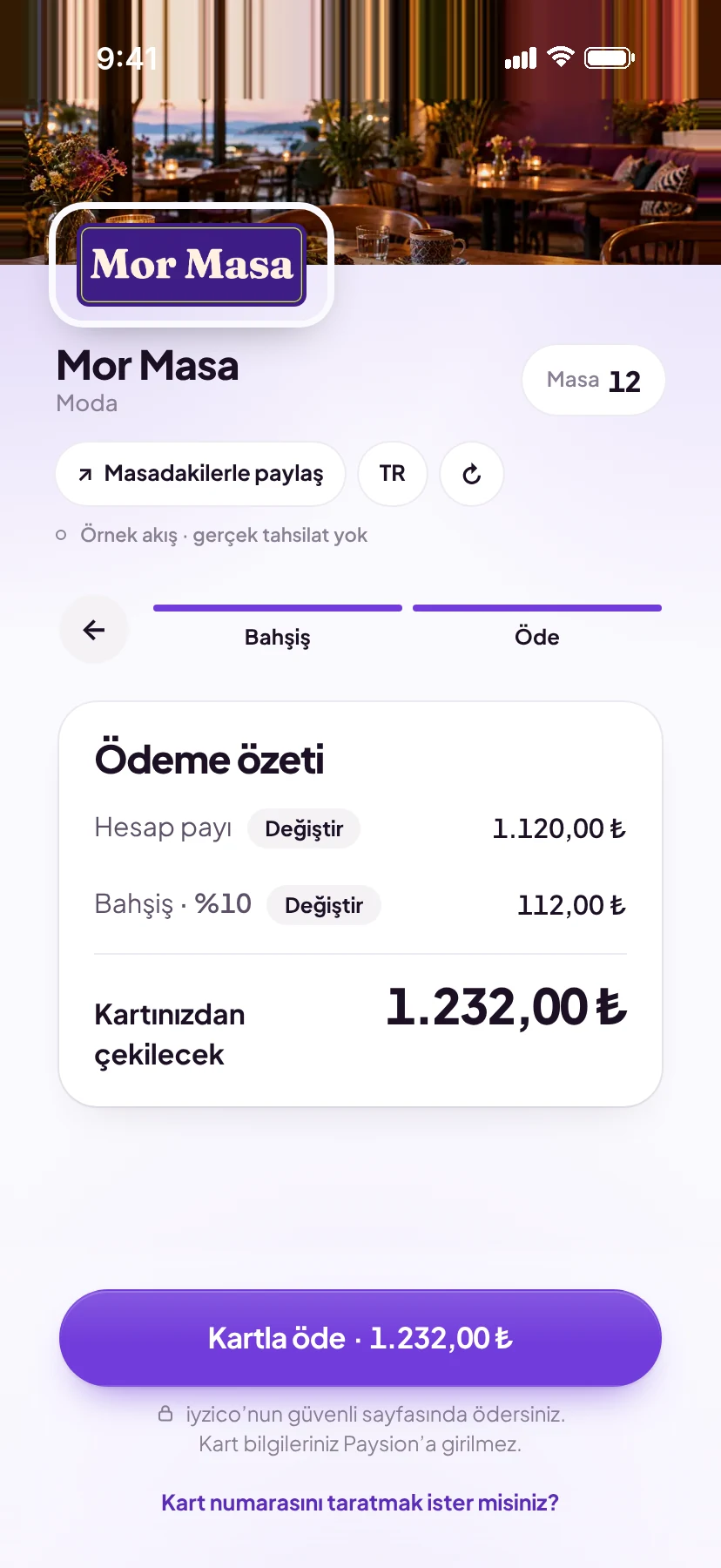 Ödeme özeti ve kartla öde