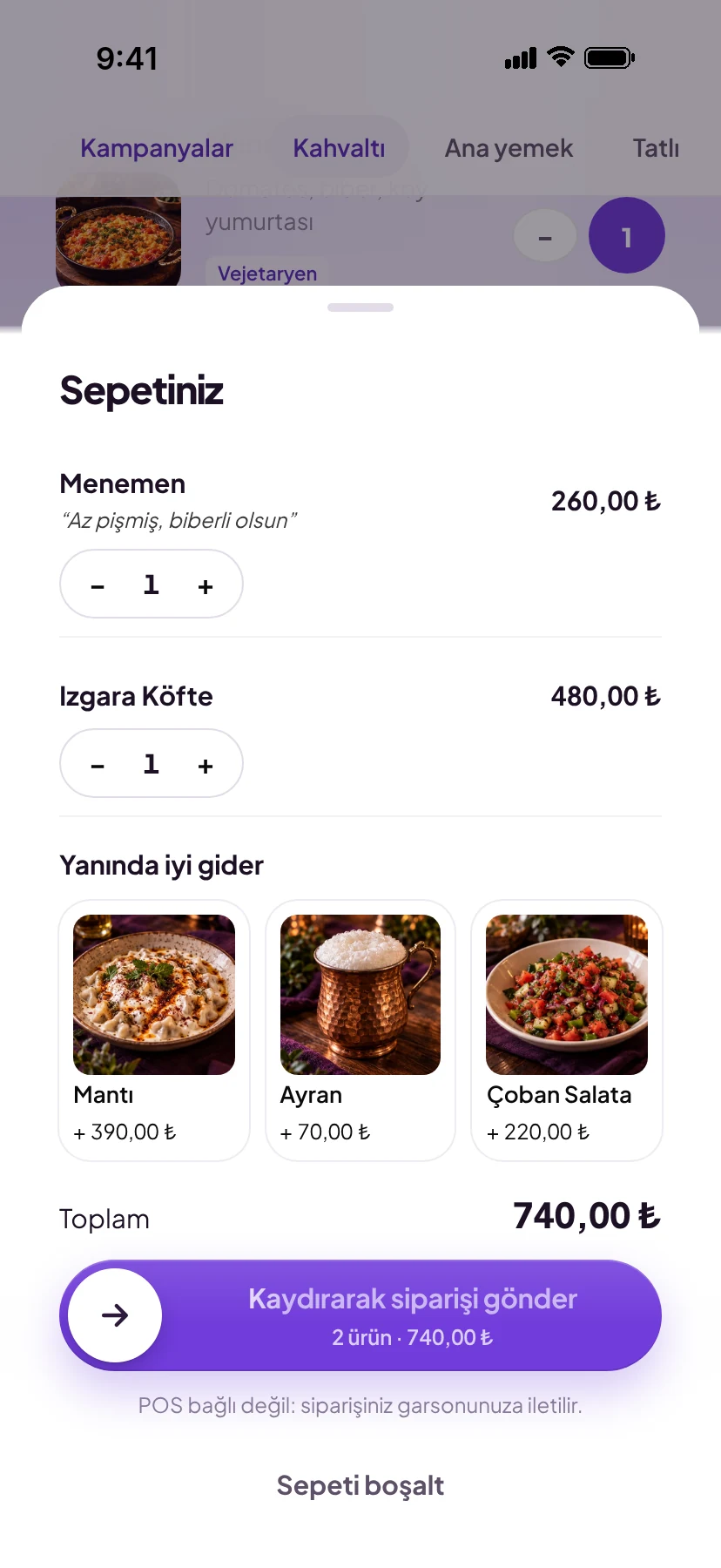 Sepet ekranı