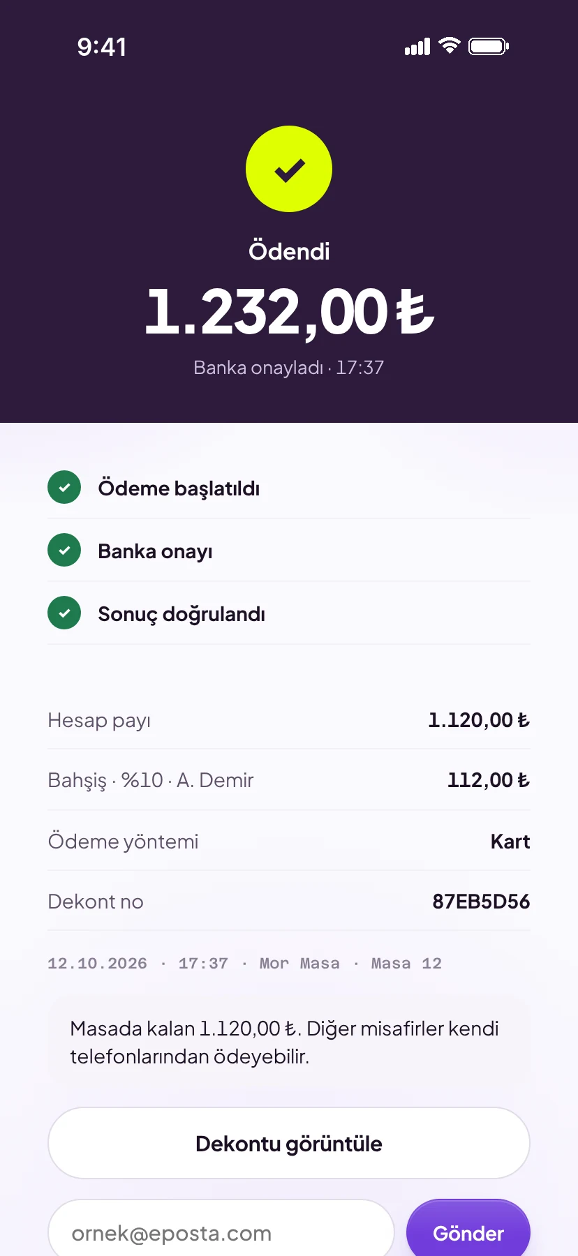 Dekontu kapatıp geri dönün
